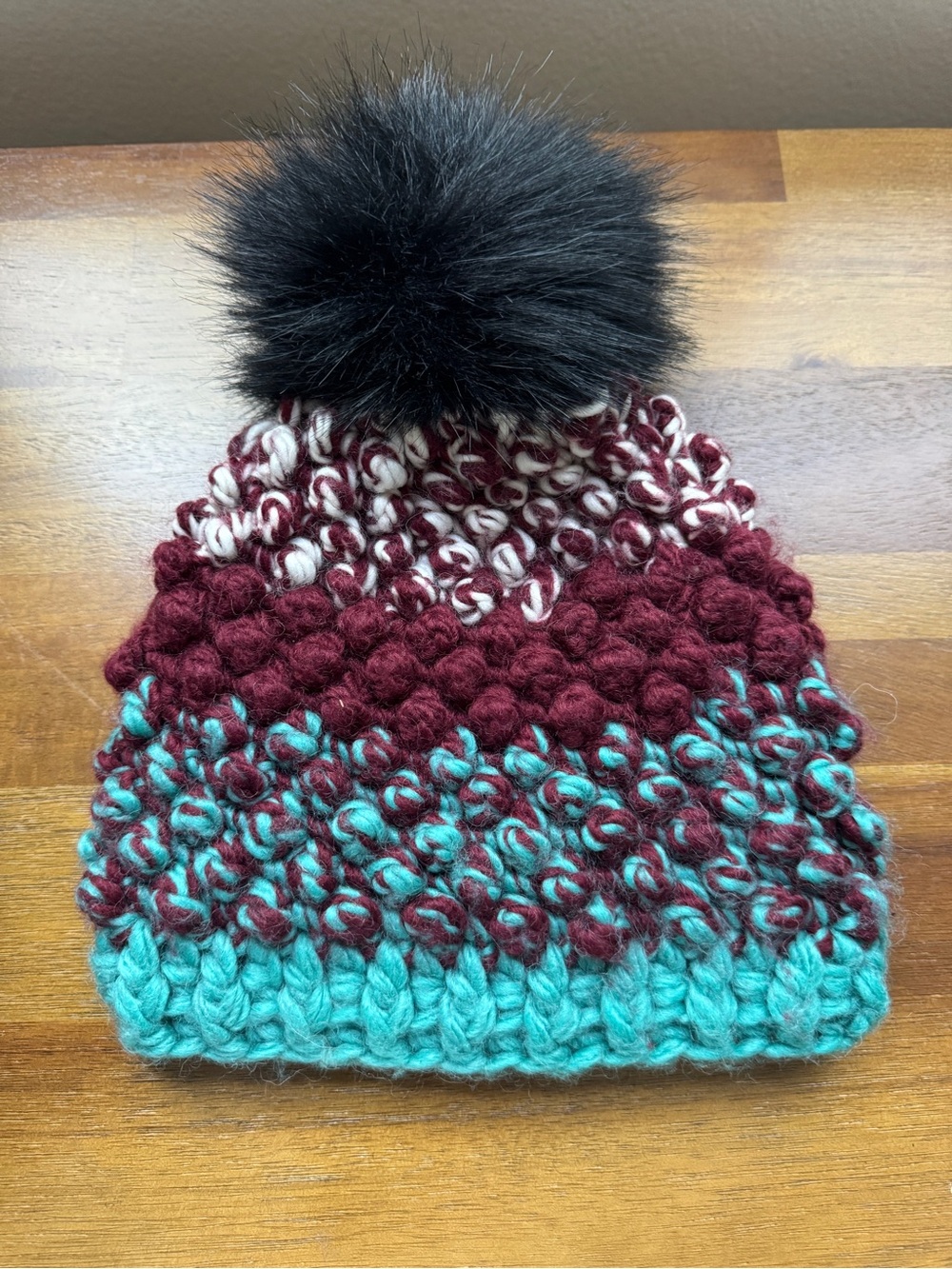 Kyi Kyi Canada bobble stitch Wool beanie With Real Fur Pom